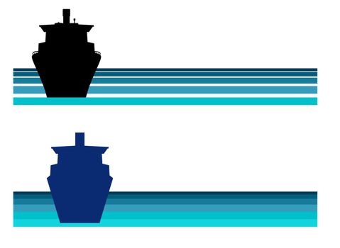 Front view of two cruise ships on blue gradient oceans 