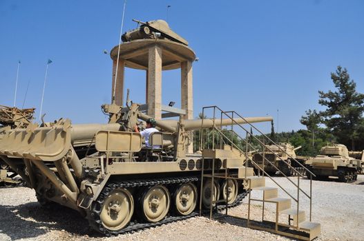 Old tanks against the blue sky . Israel, Latrun.