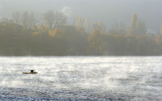 Shot of the morning film of mist above river