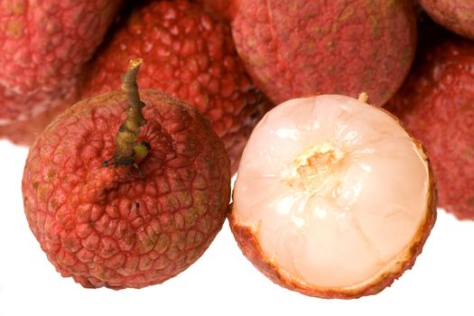 Isolated macro image of lychees.