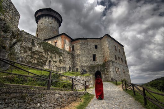 Shot of the medieval castle of the holy order of knights with omnious clouds.
Czech republic, Europe.