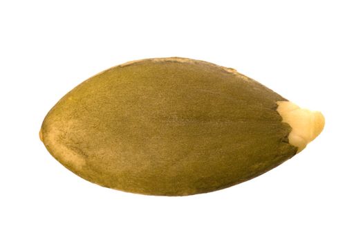 Isolated macro image of a pumpkin seed.