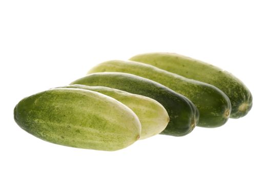 Isolated macro image of baby cucumbers.