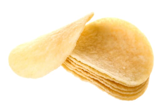 Isolated macro image of potato chips.