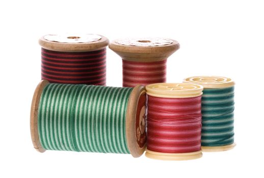 Isolated macro image of vintage embroidery threads.