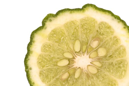 Isolated macro image of a Kaffir Lime.