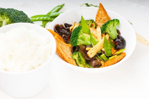 fresh and healthy tofu,beancurd with mix vegetables typical chinese dish