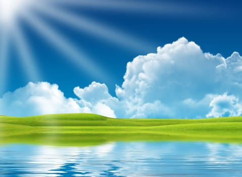Clouds and Landscape sunlight reflected in the water