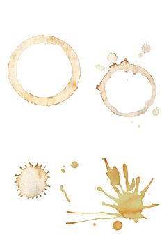 Coffee cup rings and splatters isolated on a white background.