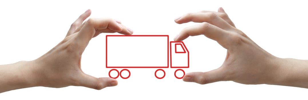 A human hands with concept red truck