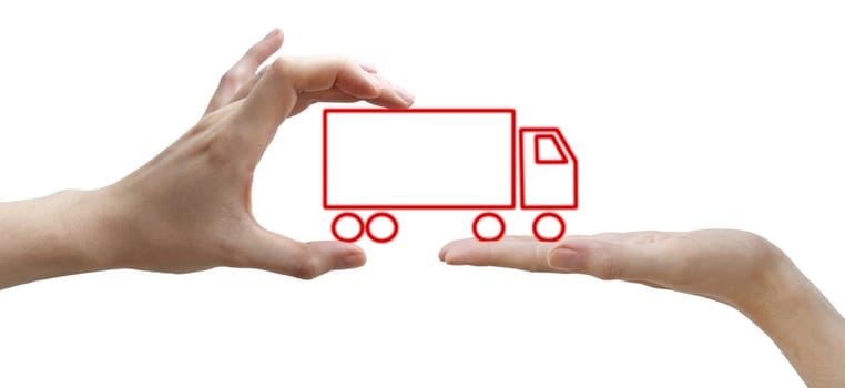 A human hands with concept red truck