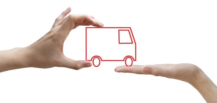 A human hands with concept red truck