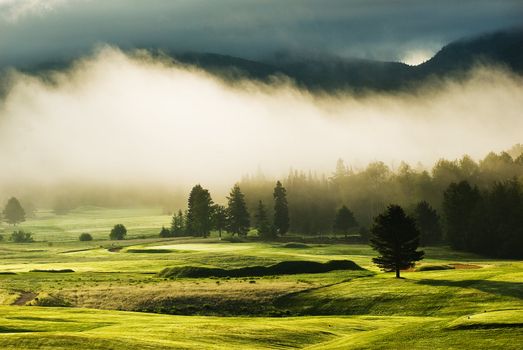 A hazy morning outside the town of Lake Placid, New York.