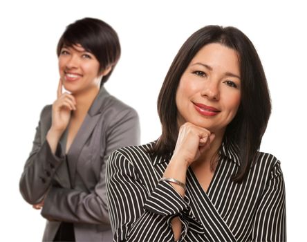 Attractive Multiethnic Mother and Daughter Portrait Isolated on a White Background.