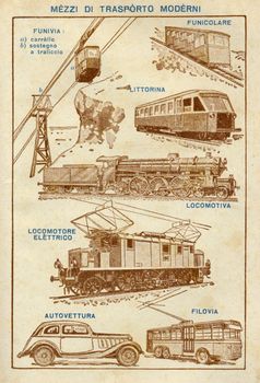 ITALY - CIRCA 1940: Vintage illustration of transport, circa 1940 in Italy