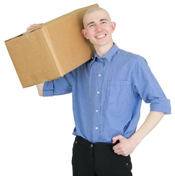 Man hold big cardboard on the shoulder