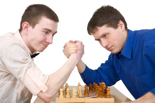 Wrestling mans and chess on a white background