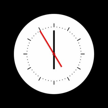 simple clock with red hand at nearly twelve