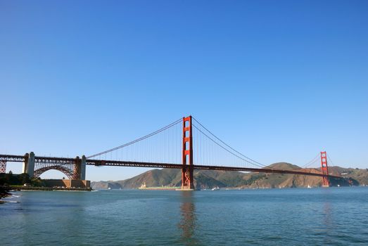 Panorama of Golden Gate Bridge in San Francisco on a sunny afternoon