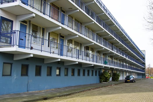 Old apartmenthouse before renovation on a winter day