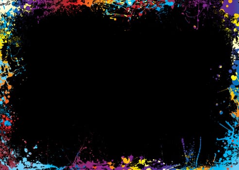 Black background with a rainbow ink splat border