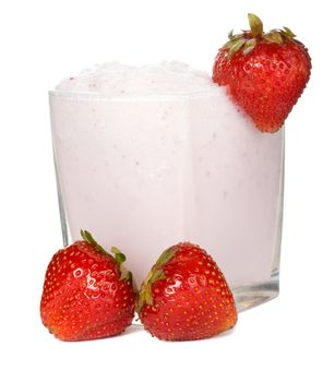 close-up fresh strawberry milkshake, isolated on white