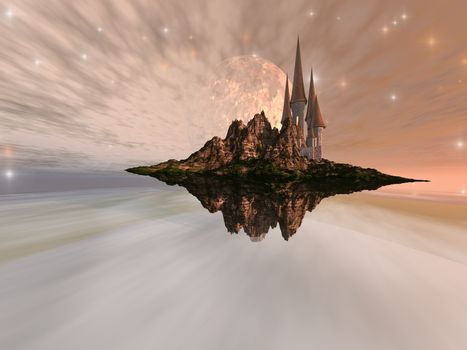 A castle maintains an airy existence on this alien world.
