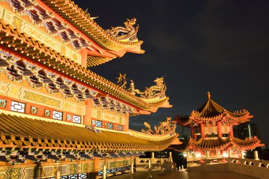 Image of a Chinese temple in Malaysia at night.