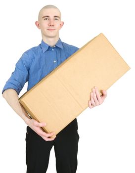 Man hold big brown cardboard on hands