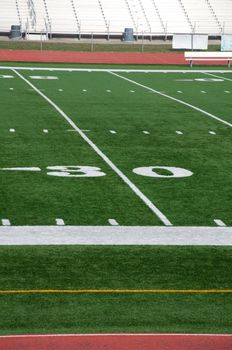 Thirty yards mark on Amercian Football field