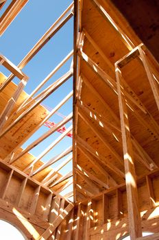 Detail of a business construction with blue sky on the background