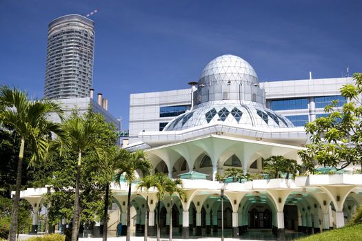 A modern designed mosque located at the Kuala Lumpur City Centre, Malaysia.