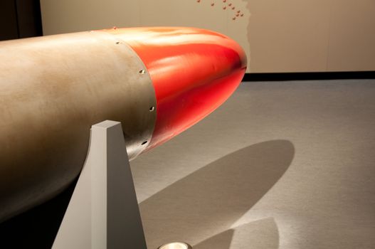 World war red bomb on display in studio