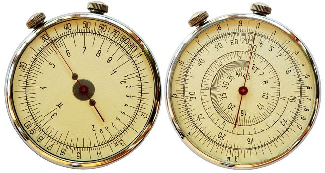 Antique mechanical measuriment on a white background - two sides