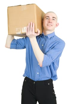 Man hold big cardboard on the shoulder