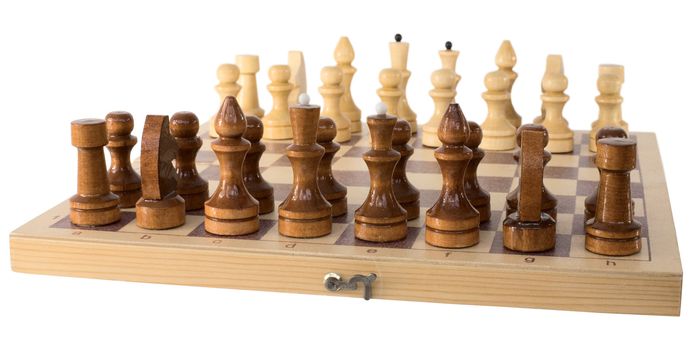 Brown wooden chess on a white background