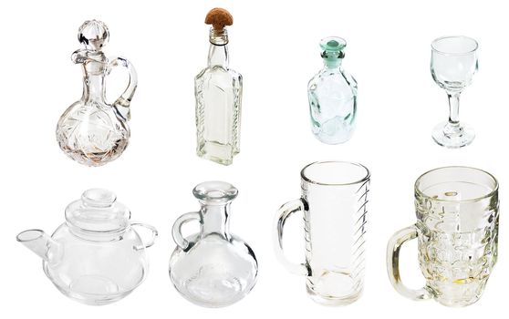 Eight glass vessels of the different form