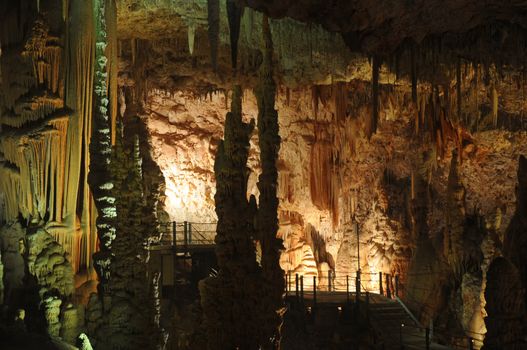 Image of the inside of a cave , details with stalactites .Israel .