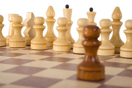 Brown chess pawn on a white background