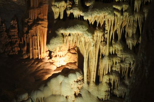 Image of the inside of a cave , details with stalactites .Israel .