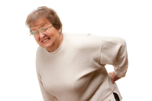 Senior Woman with Backache Isolated on a White Background.