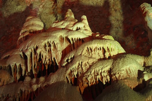 Image of the inside of a cave , details with stalactites .Israel .