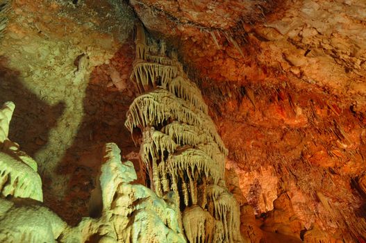 Image of the inside of a cave , details with stalactites .Israel .