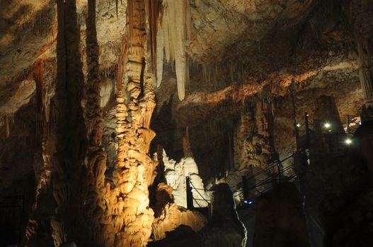 Image of the inside of a cave , details with stalactites .Israel .