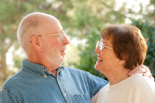 Happy Affectionate Smiling Senior Couple Outdoor Portrait