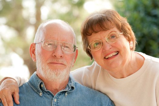 Happy Affectionate Smiling Senior Couple Outdoor Portrait