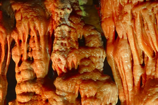 Image of the inside of a cave , details with stalactites .Israel .