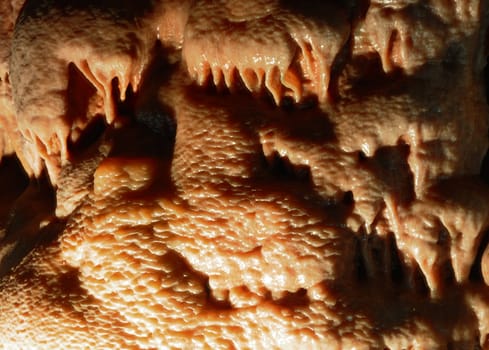 Image of the inside of a cave , details with stalactites .Israel .