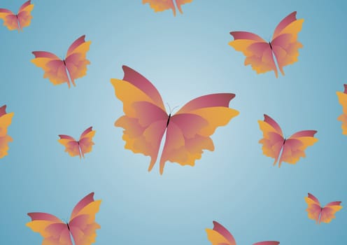 Illustration of butterflies over a blue background