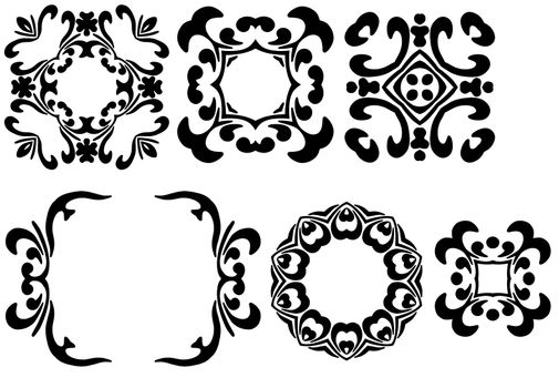 Black and white illustration of six frames